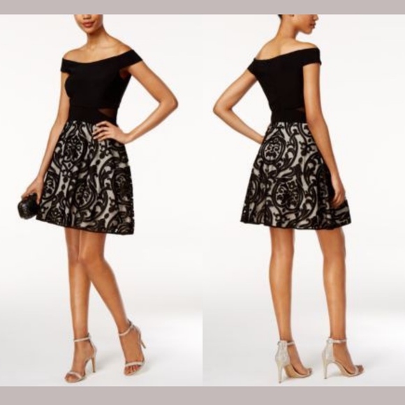 NWT Xscape Off-The-Shoulder Burnout Fit & Flare Dress‎ [SZ 8 ] - Picture 1 of 8